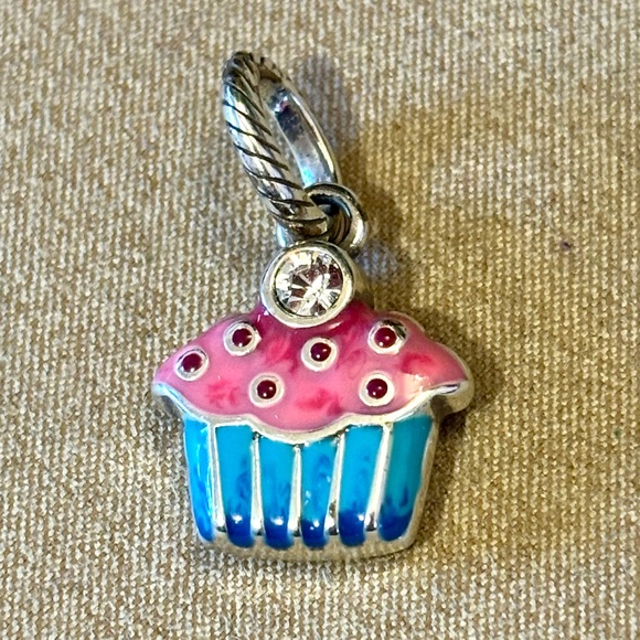 Brighton Jewelry - 🆕 Brighton Cupcake charm Pink & blue enamel on silver Crystal on top Retired